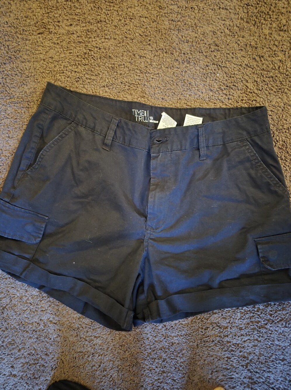Time and Tru Black Women's Cargo Shorts with Roll Cuff